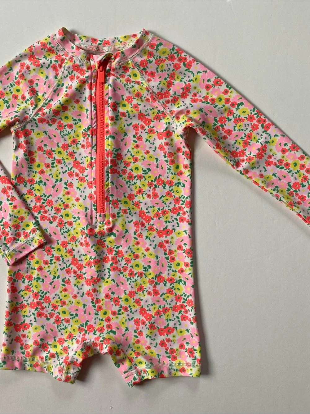 Rashguard Swimsuit 3T Old Navy One Piece Floral Long Sleeve Girls EUC Orange EUC